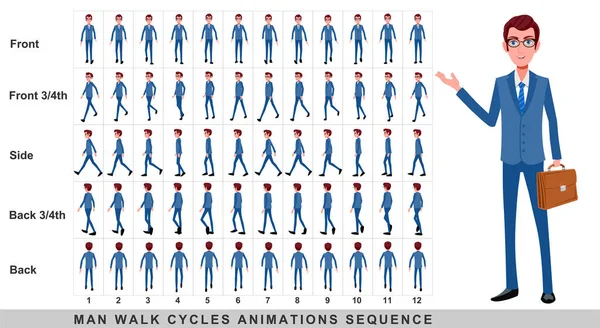 Chůze Animace Podnikatele Character Walk Cycle Animation Sekvence Frame Frame — Stock fotografie