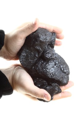 Beyaz arka plan üzerinde beyaz arka plan üzerinde kömür parçalarını el izole el kömür parçalarını izole