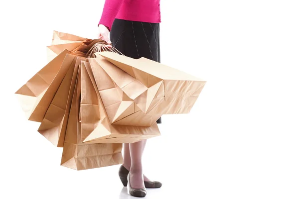 Shopping brown gift bags background — Stock Photo, Image