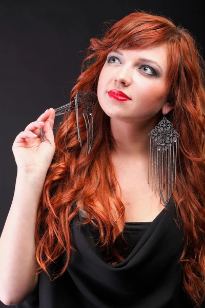 Lovely redhead - Young beautiful red haired woman — Stock Photo, Image