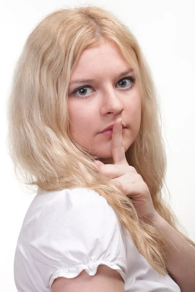 Young girl asking for silence — Stock Photo, Image