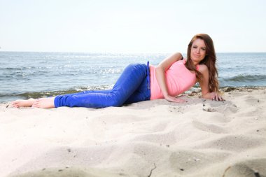 kadın zevk yaz güneş kum mutlu seyir Beach Tatil
