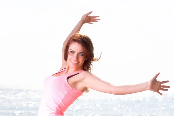 Mujer feliz sonriente alegre Hermosa joven alegre Caucásico fe —  Fotos de Stock