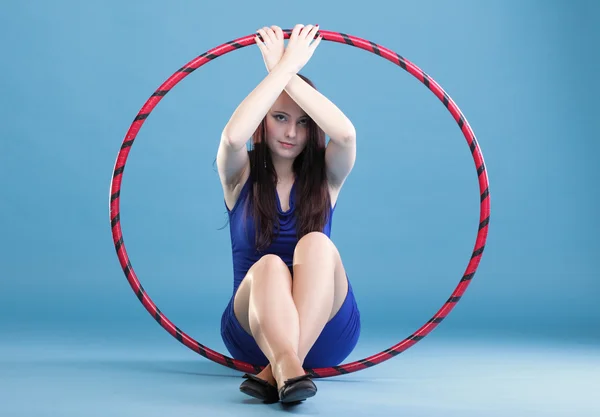 Dance hoop Beautiful woman in blue — Stock Photo, Image