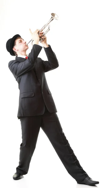 Portrait of a young man playing his Trumpet — Stock Photo, Image