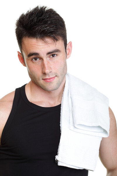 Healthy young man with towel isolated