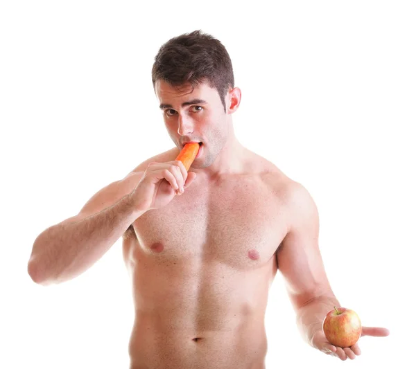 Dieta di carote di mela, uomo grande corpo isolato — Foto Stock