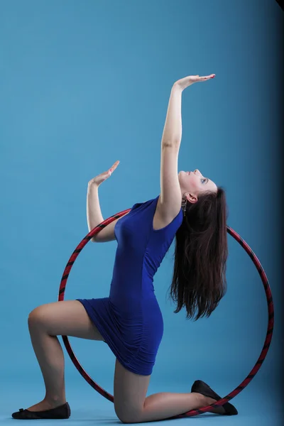 Dance hoop Beautiful woman in blue — Stock Photo, Image