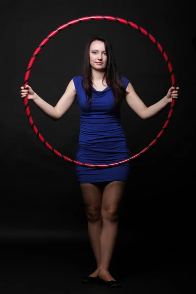 Dance hoop Beautiful woman in blue — Zdjęcie stockowe