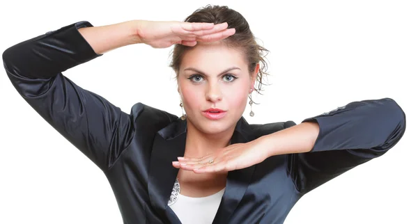 Mujer de negocios haciendo un marco de mano, aislado —  Fotos de Stock