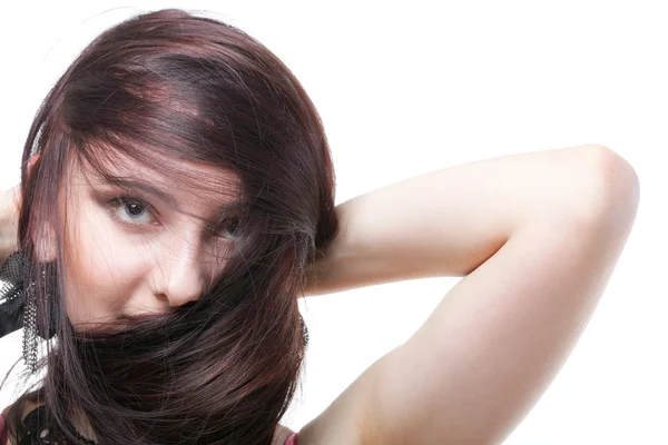 Vacker brunett kvinna långt hår — Stockfoto