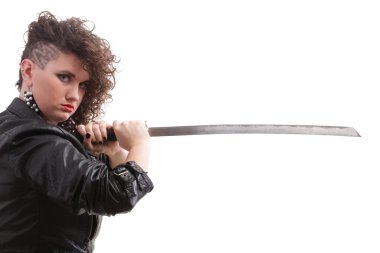 kadın kıvırcık kız ve kılıç delici