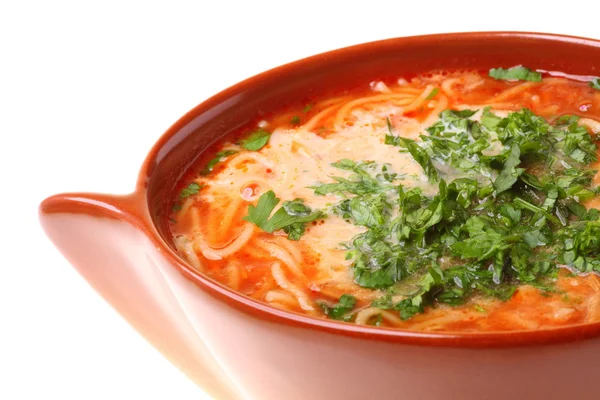 Sopa de tomate, perejil aislado fondo blanco — Foto de Stock