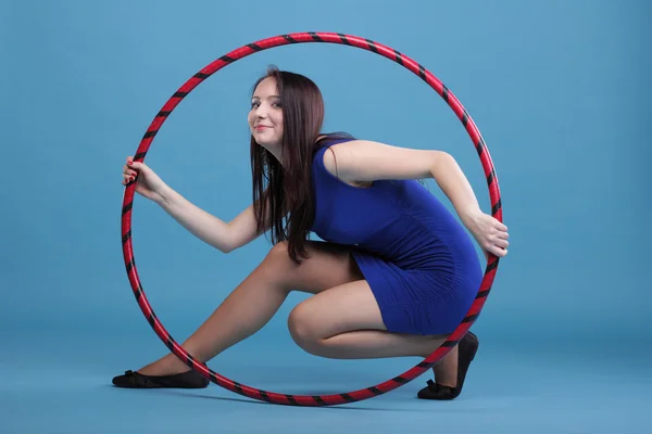 Dance hoop Beautiful woman in blue — Zdjęcie stockowe