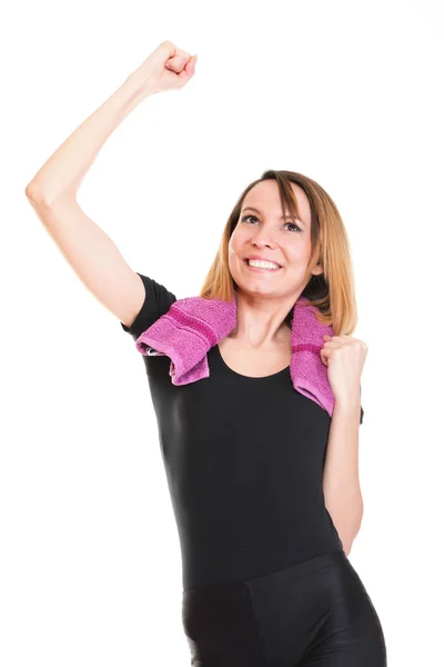 Portrait of successful winner Beautiful young happy woman isolat — Stock Photo, Image