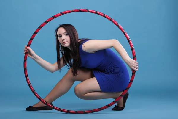 Dance hoop Beautiful woman in blue — Stock Photo, Image