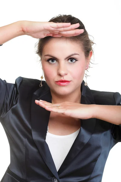 Mujer de negocios haciendo un marco de mano, aislado —  Fotos de Stock