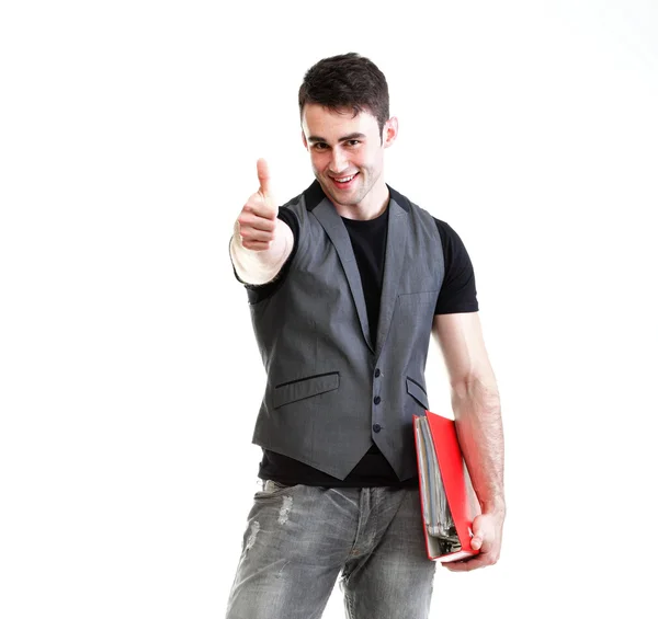 Portrait of young, successful, happy male student Isolated — Stock Photo, Image