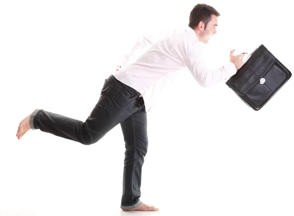 Businessman running with a briefcase isolated — Stock Photo, Image