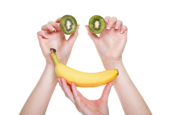 Vrouw hand met kiwi fruit geïsoleerd — Stockfoto