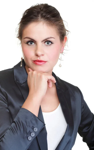 Mujer de negocios moderna sonriendo y mirando retrato aislado —  Fotos de Stock