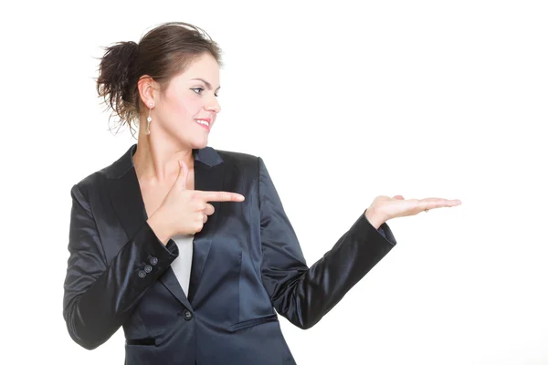 Mujer de negocios sonriente presentando aislado — Foto de Stock