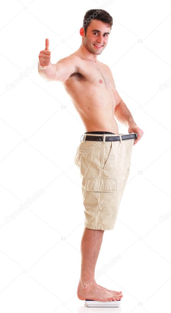 Muscular male body man showing thumb up