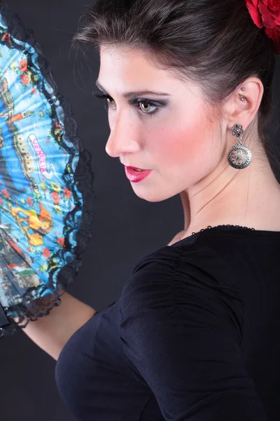 Closeup portrait of flamenco dancer fan — Stock Photo, Image