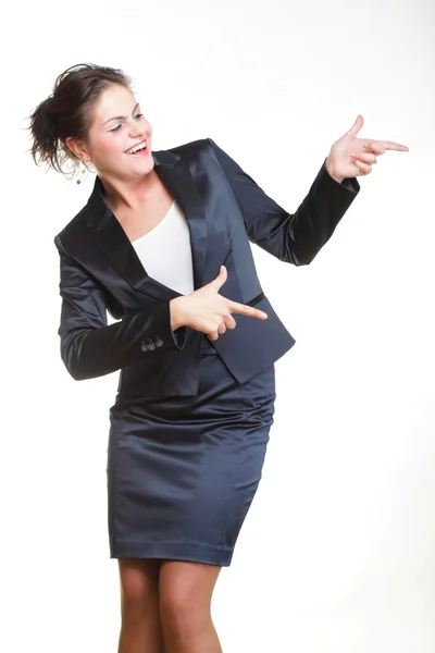 Sorrindo mulher de negócios apresentando Isolado — Fotografia de Stock