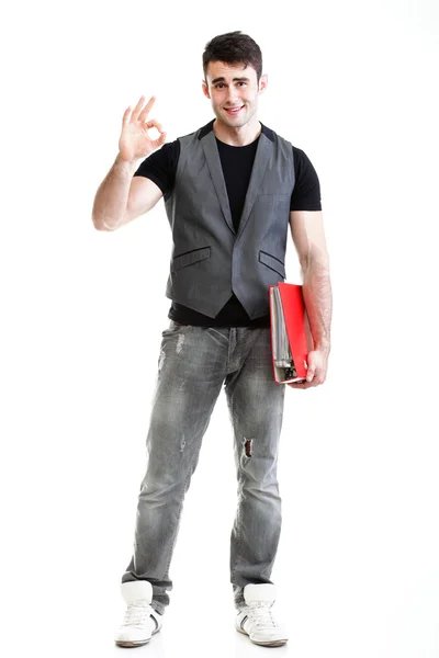 Retrato de joven, exitoso, feliz estudiante masculino Aislado — Foto de Stock