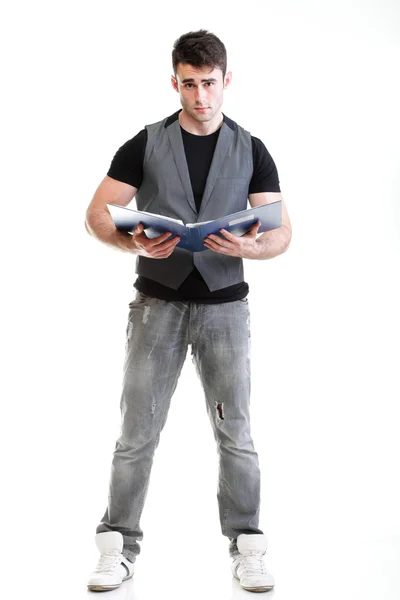Portrait of young, successful, happy male student Isolated — Stock Photo, Image