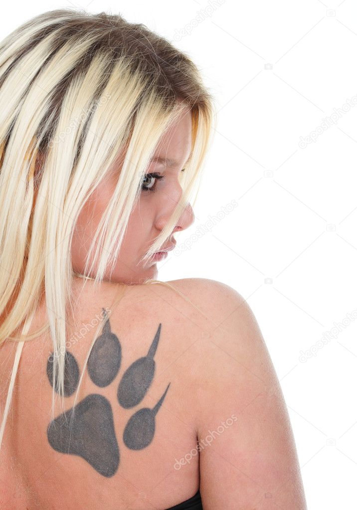 blondie girl with tattoo isolated
