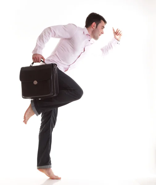 Επιχειρηματίας που τρέχει με ένα χαρτοφύλακα απομονωθεί — Φωτογραφία Αρχείου
