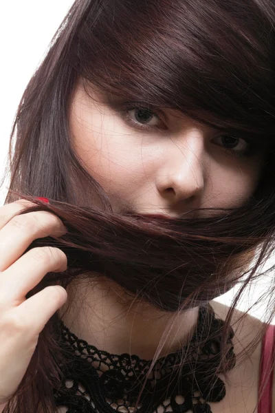 Bella bruna donna capelli lunghi — Foto Stock