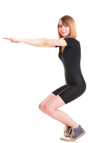 Sport Young woman doing exercise isolated on white — Stock Photo, Image