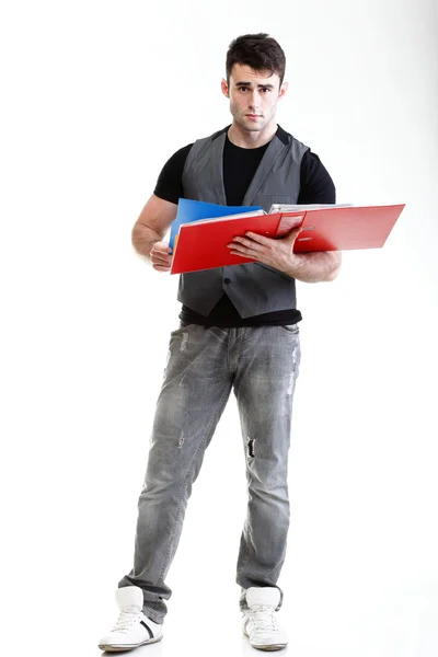 Retrato de joven, exitoso, feliz estudiante masculino Aislado — Foto de Stock