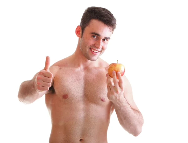 Joven con un poco de manzana roja fresca aislado — Foto de Stock