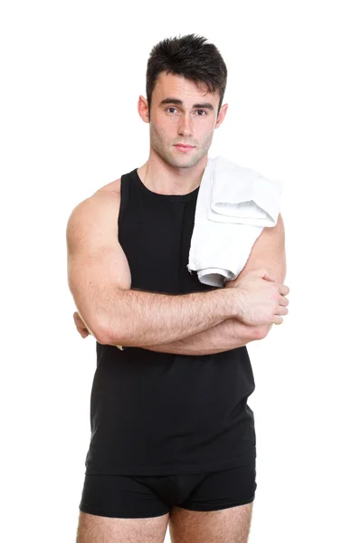 Zdravý mladý muž s ručníkem, samostatný — Stock fotografie