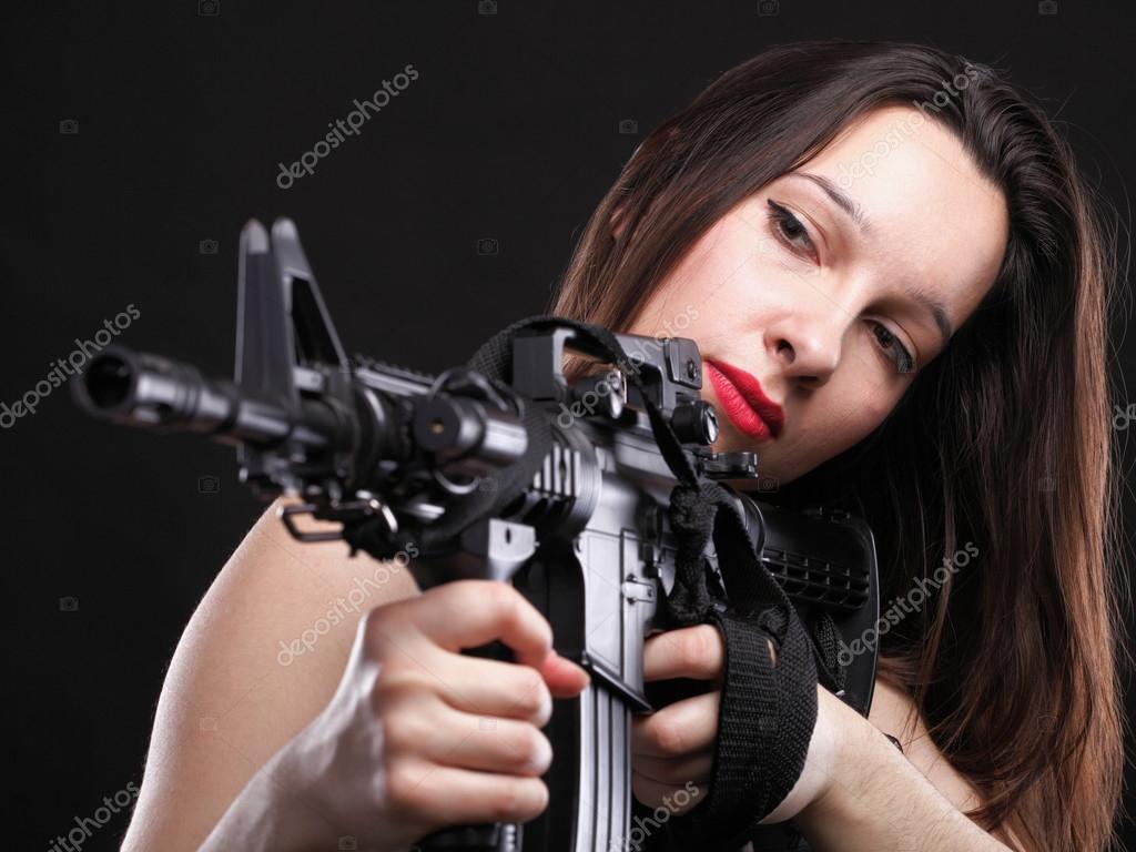 Sexy Detective Woman Holding Aiming Gun Silhouette