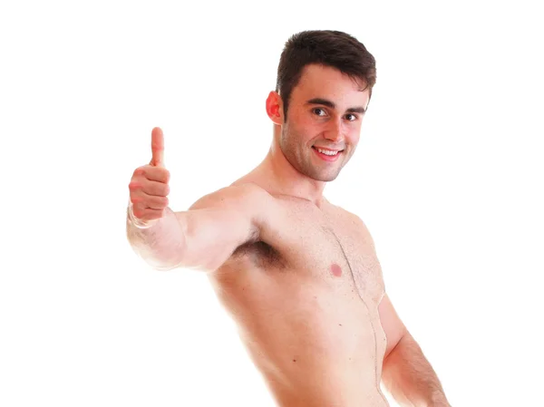 Muscular male body man showing thumb up — Stock Photo, Image