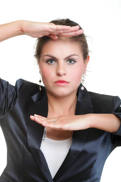 Mujer de negocios haciendo un marco de mano, aislado — Foto de Stock