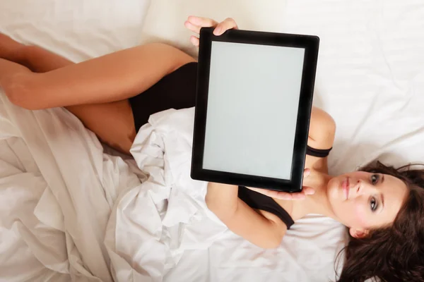 Girl with tablet touchpad — Stock Photo, Image