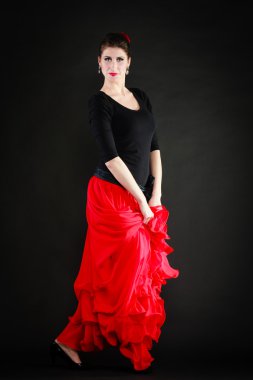 dans. İspanyol kız kırmızı etek Flâmenko Dansı