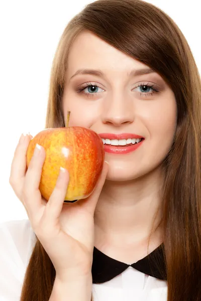 Diet. Girl offering apple seasonal fruit. — Stock Photo, Image