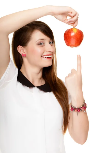 Diet. Girl offering apple seasonal fruit. — Stock Photo, Image