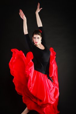 dans. İspanyol kız kırmızı etek Flâmenko Dansı