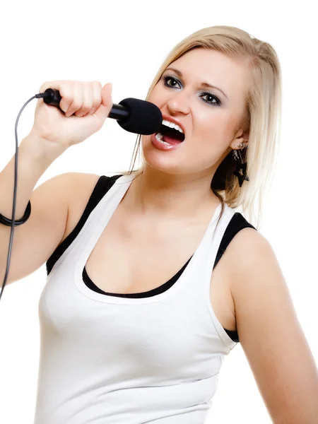 Musica. Ragazza cantante musicista che canta al microfono — Foto Stock