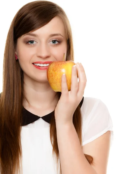 Diyet. elma mevsimlik meyve sunan kız. — Stok fotoğraf