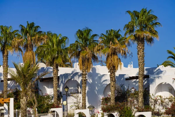 İspanyol tatil köyü beyaz binaları. Endülüs 'teki Mojacar köyü, Almerya kıyısı, İspanya