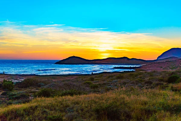 Zonsondergang Boven Zee Avondlandschap Aan Zee Calblanque Beach Murcia Spanje — Stockfoto